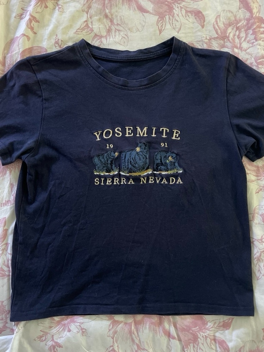 YesStyle Navy Yosemite Sierra Nevada Embroidered Bear Tee
